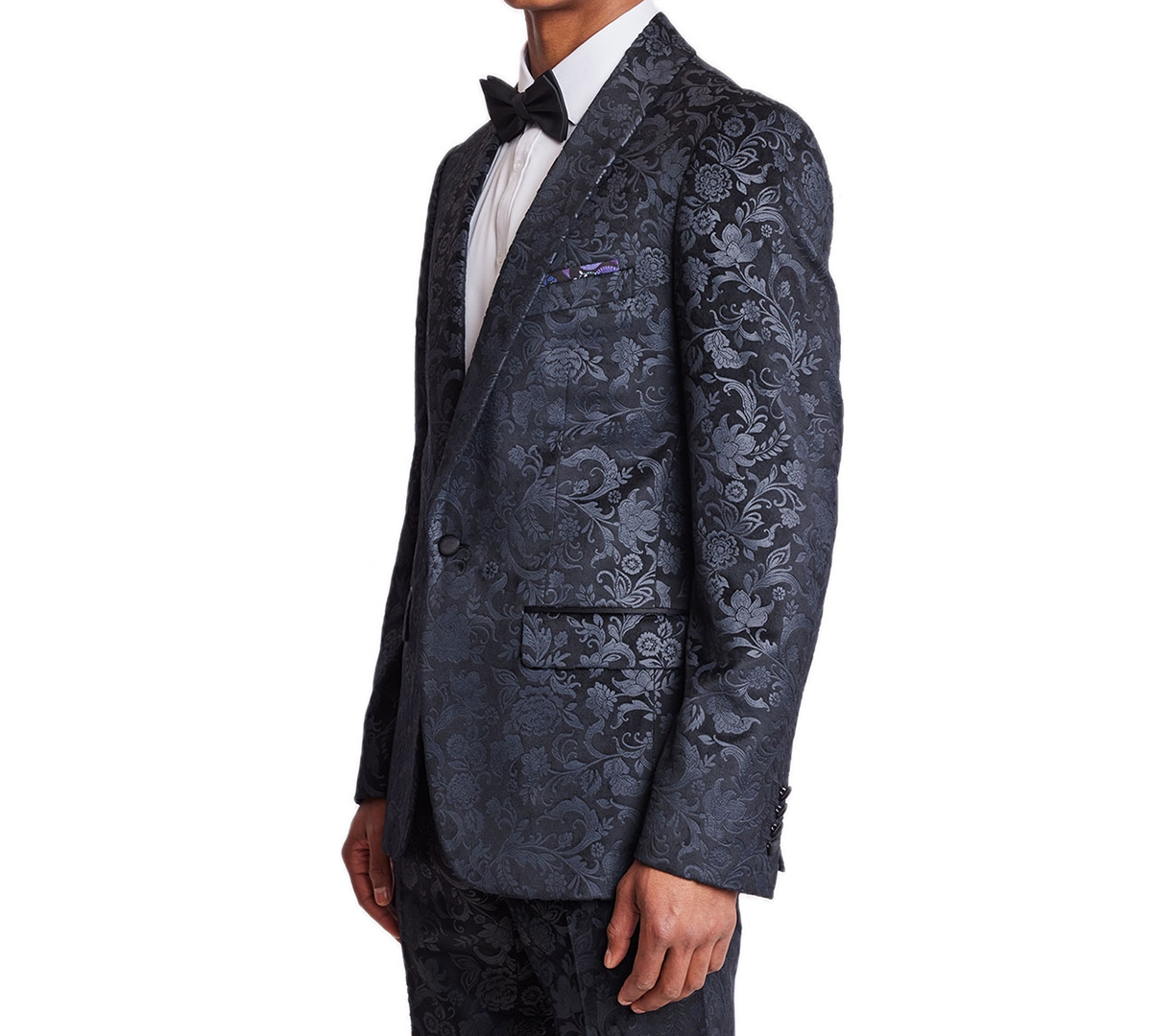 Paisley & Gray Men's Regent Slim FitTuxedo Jacket - Black Floral Velvet