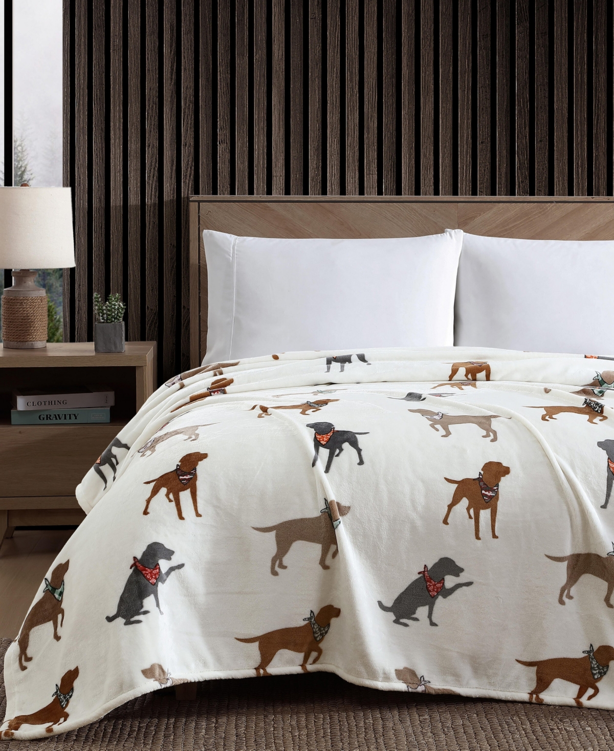 Eddie Bauer Dogs With Scarves Ultra Soft Plush Fleece Blanket, King In White,grey,beige