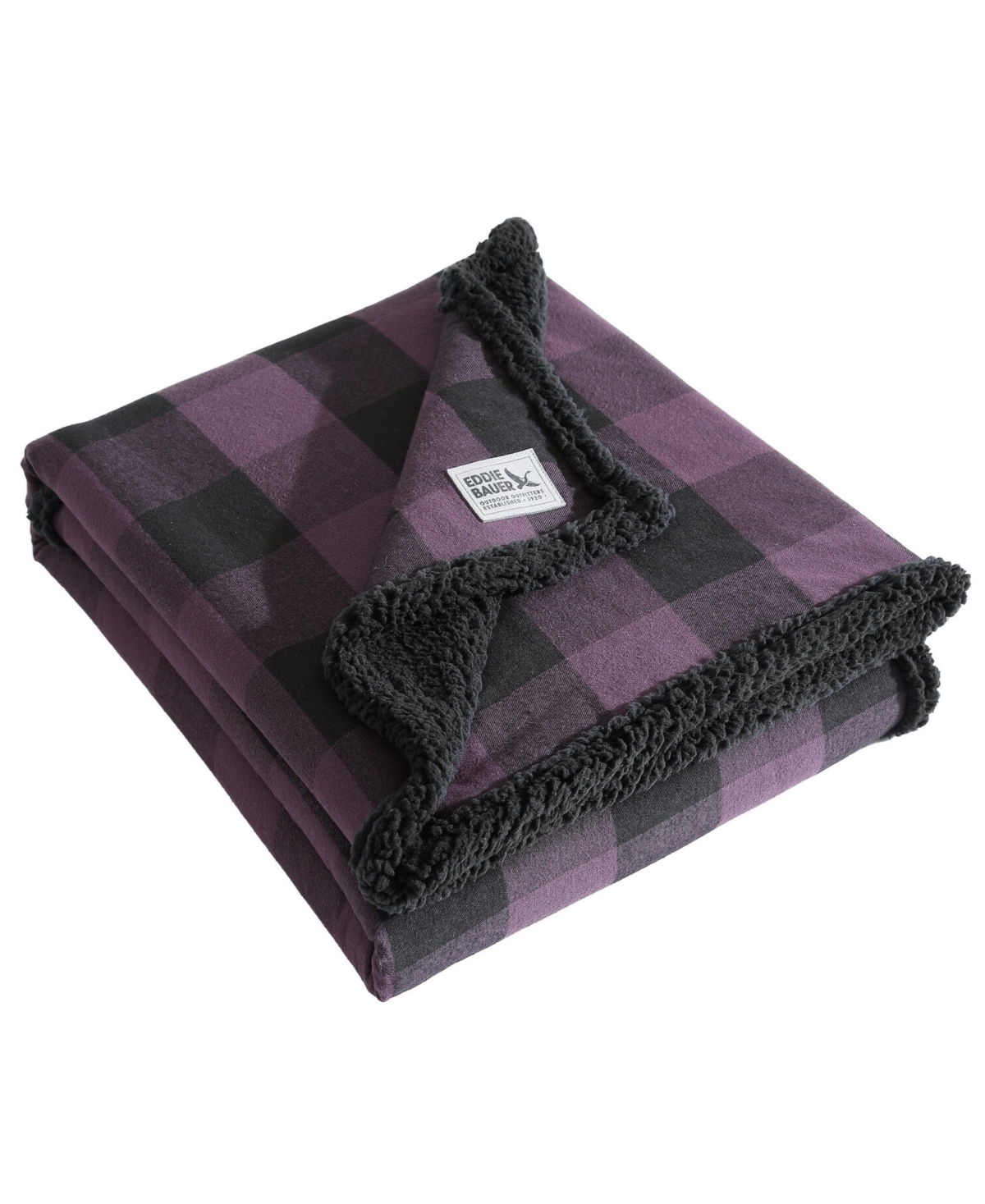 Eddie Bauer Cabin Plaid Cotton Flannel Reversible Throw Blanket In Dark Plum Grey,black