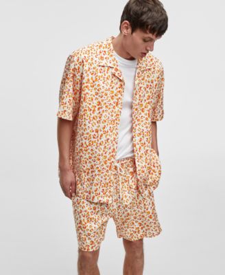 Mode of One - Men's Leopard Spots Short-Sleeve Button-Front Camp Shirt