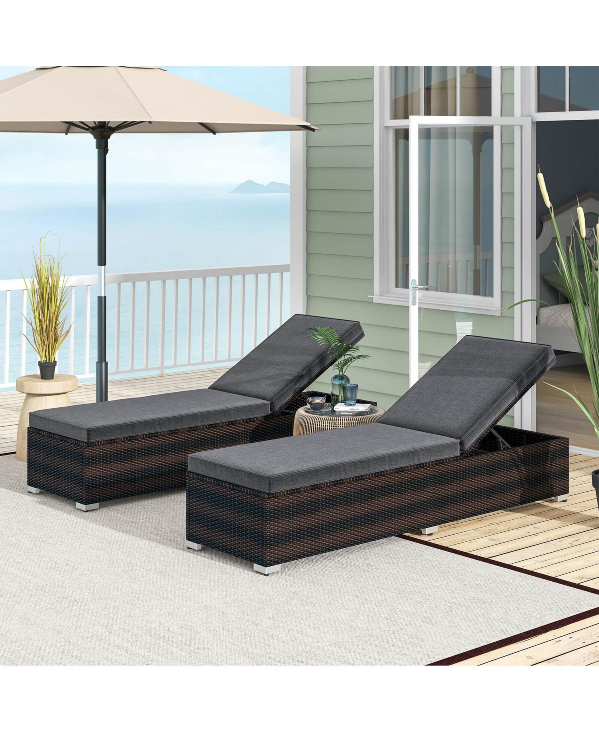 Pcs Chaise Lounge with 4-level Backrest Heavy-Duty Metal Frame Seat Cushion