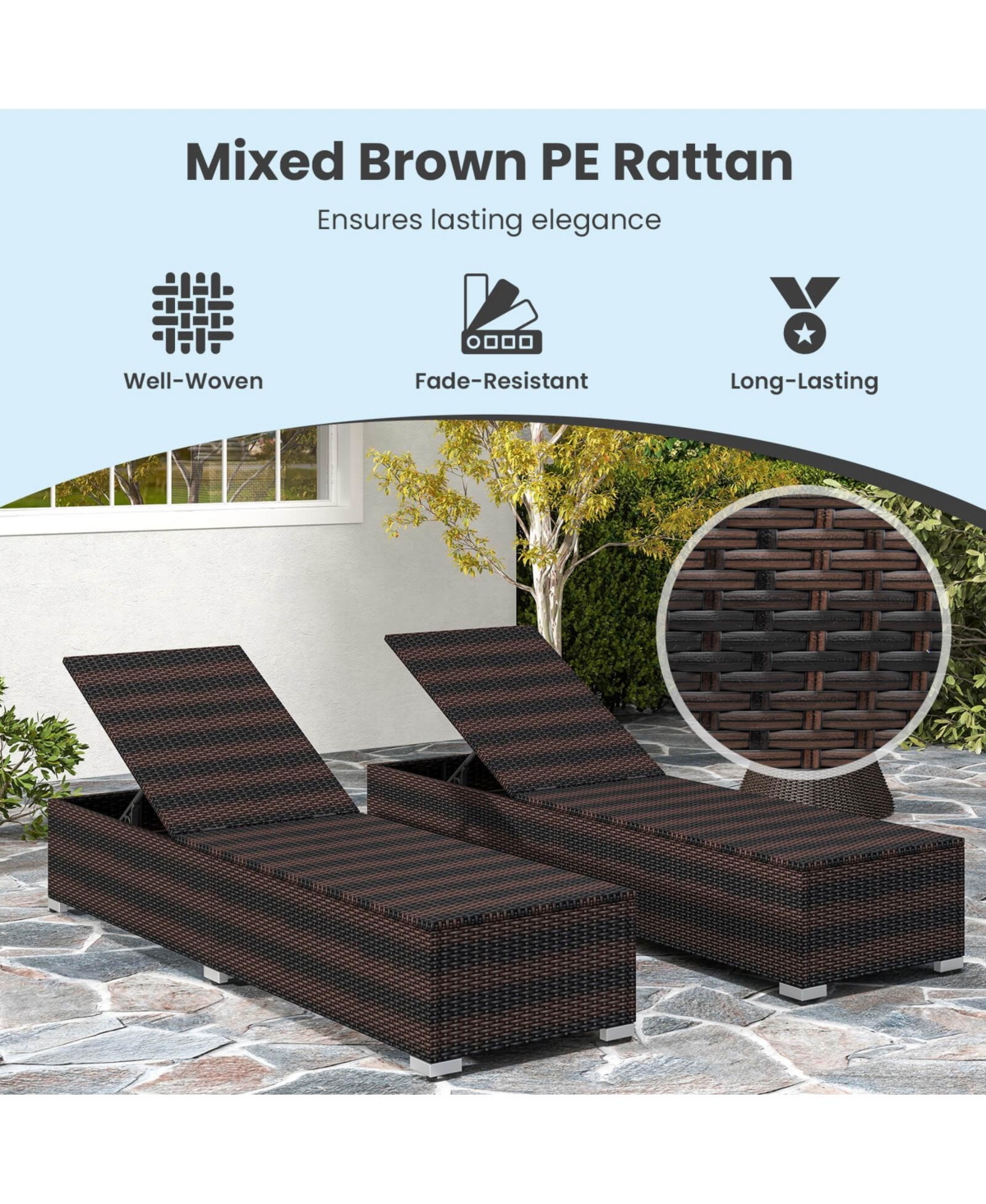 Pcs Chaise Lounge with 4-level Backrest Heavy-Duty Metal Frame Seat Cushion