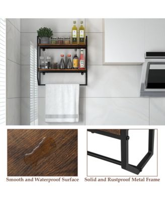 Wall Mounted Bathroom Shelf Industrial 2-Tier Storage Rack w/ Towel Bar Kitchen