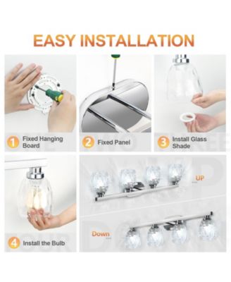 5 Light Bathroom Light Fixtures Chrome with Hammered Glass Shade, Vanity Lighting Fixtures Over Mirror Wall Mount E26 Socket for Hallway Kitchen Bedroom Living Room