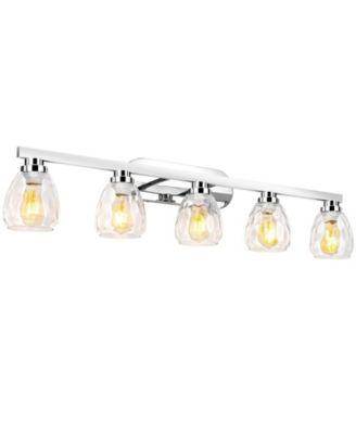 5 Light Bathroom Light Fixtures Chrome with Hammered Glass Shade, Vanity Lighting Fixtures Over Mirror Wall Mount E26 Socket for Hallway Kitchen Bedroom Living Room