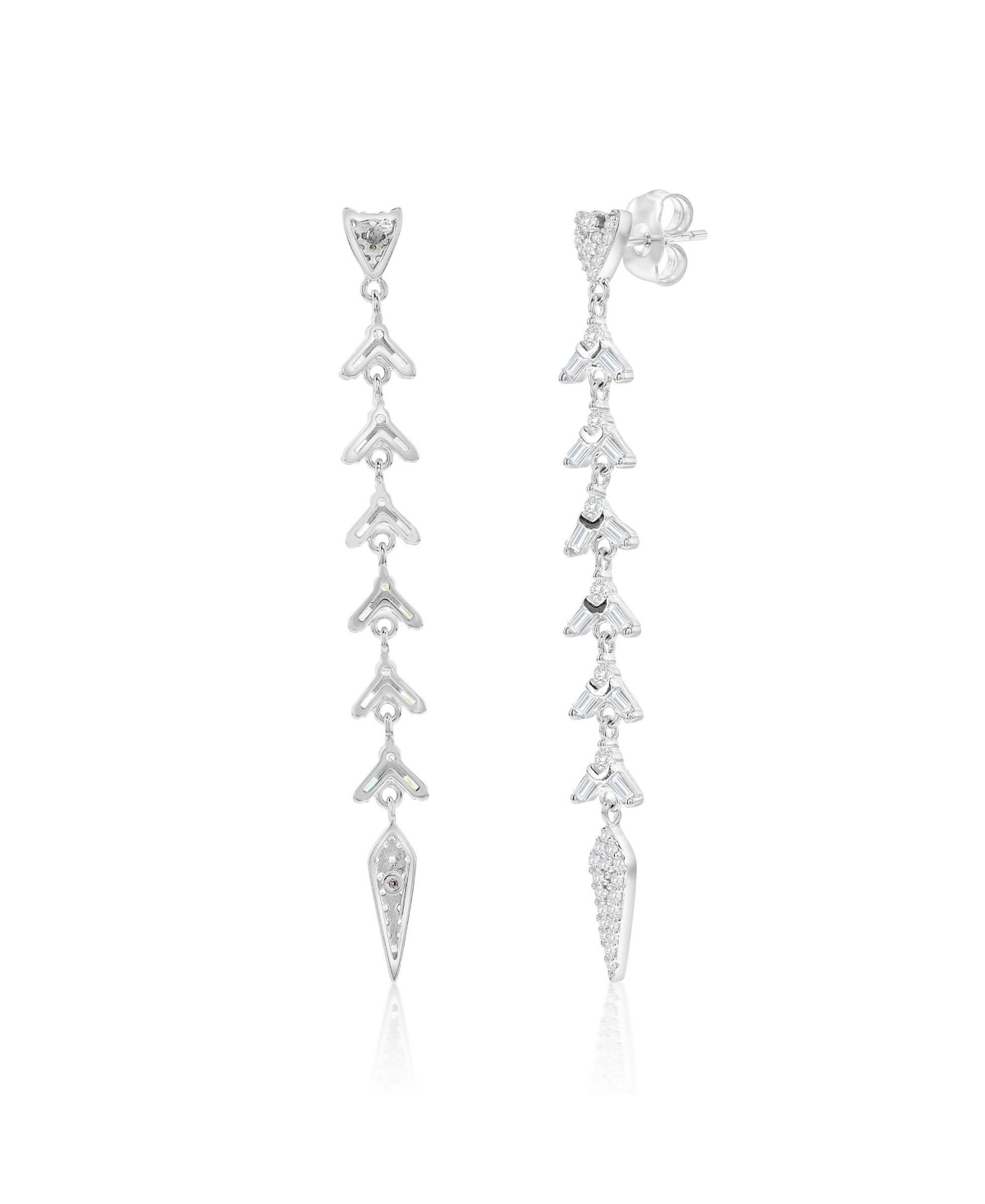 Suzy Levian Sterling Silver White Cubic Zirconia Baguette Pave Drop Dangle Earrings - White