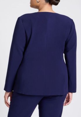 Plus Size The 365 Semi Stretch Double Breast Collarless Blazer