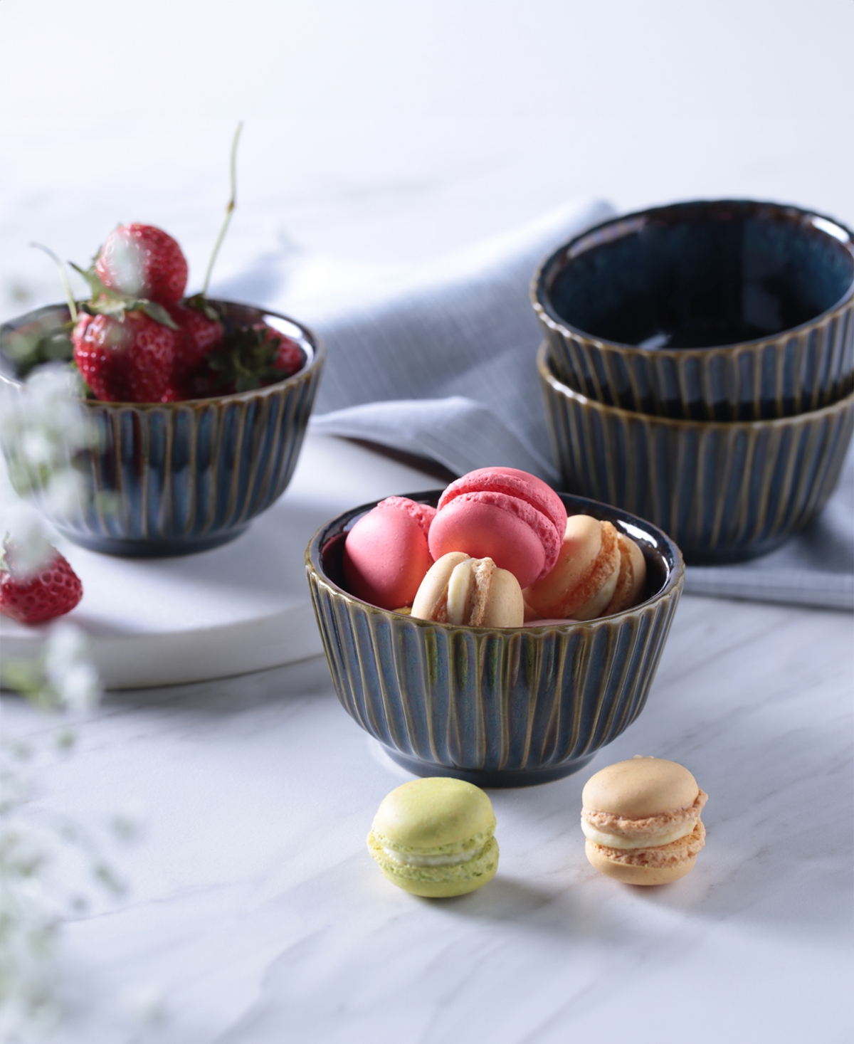 Porto Brasil Stoneware Linhas Ramekins, Set Of 6 In Oceano