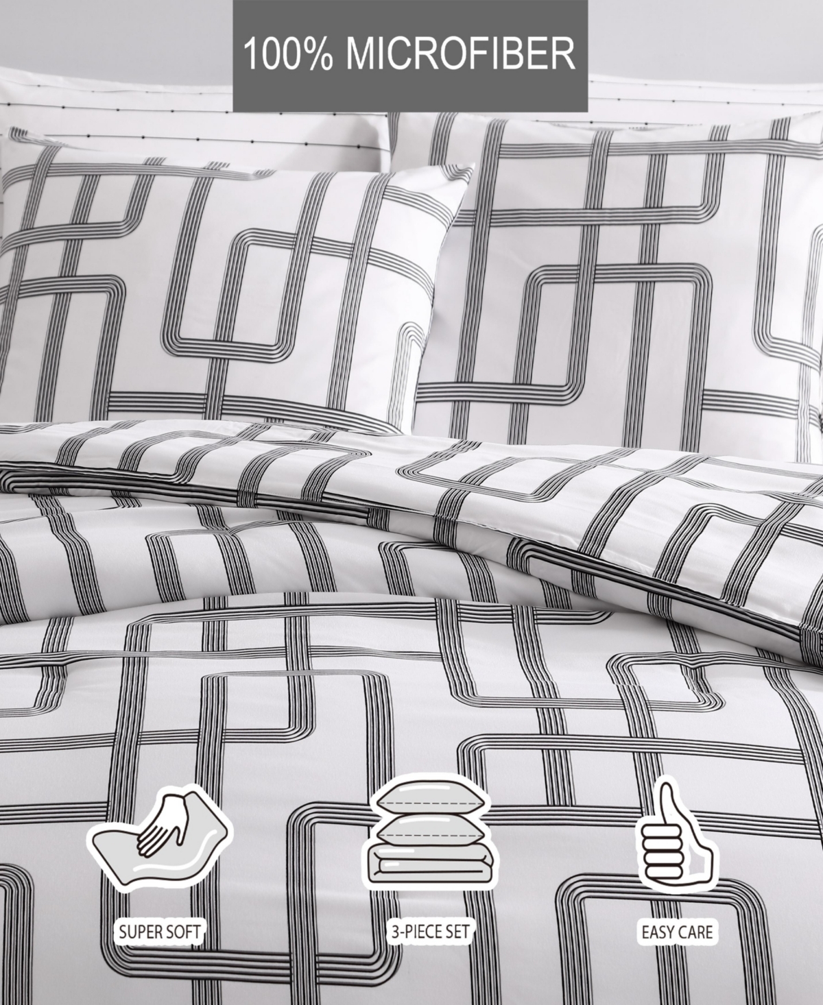 City Scene Mainline Microfiber& White 2 Piece Duvet Cover Set-Twin - Black/white