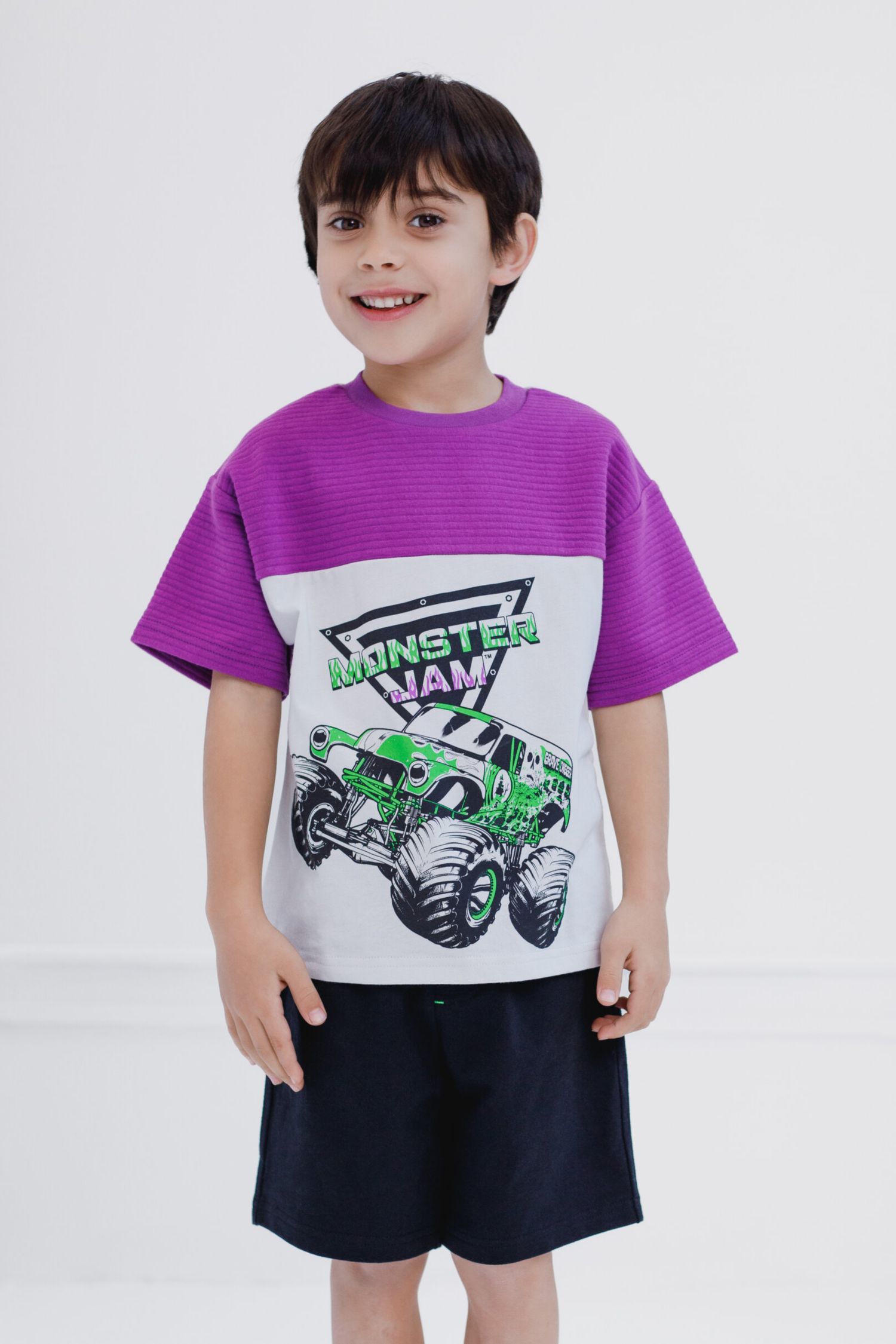 Boys Grave Digger Ottoman Ribbed T-Shirt and French Terry Shorts Outfit Set