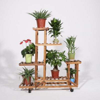 6 Tiers Wooden Plant Stand Home Garden Flower Pots Shelf for Indoor Outdoor