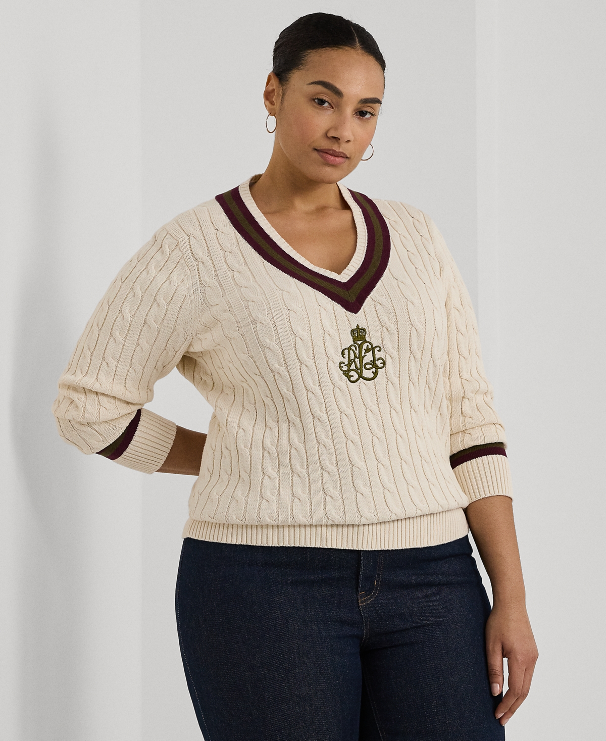 Lauren Ralph Lauren Plus Size Cable-Knit Cotton Cricket Sweater