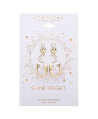 Cubic Zirconia Heart Moon Star Hoop Stud Earring Set