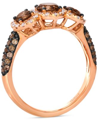 Chocolatier&reg; Chocolate Diamond & Vanilla Diamond Three Stone Halo Ring (1-1/2 ct. t.w.) in 14k Rose Gold
