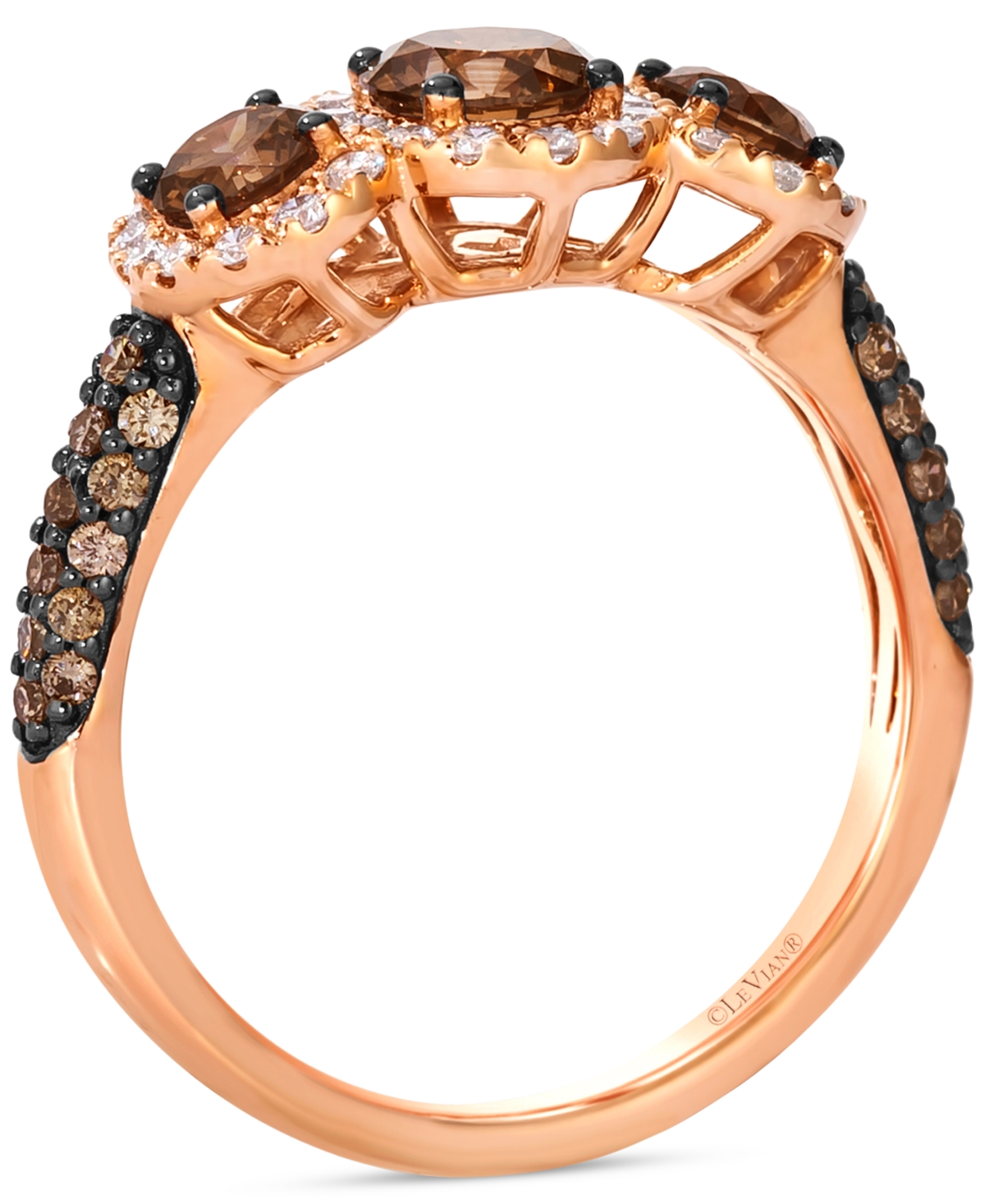 Le Vian Chocolatier Chocolate Diamond & Vanilla Diamond Three Stone Halo Ring (1-1/2 ct. t.w.) in 14k- Rose Gold