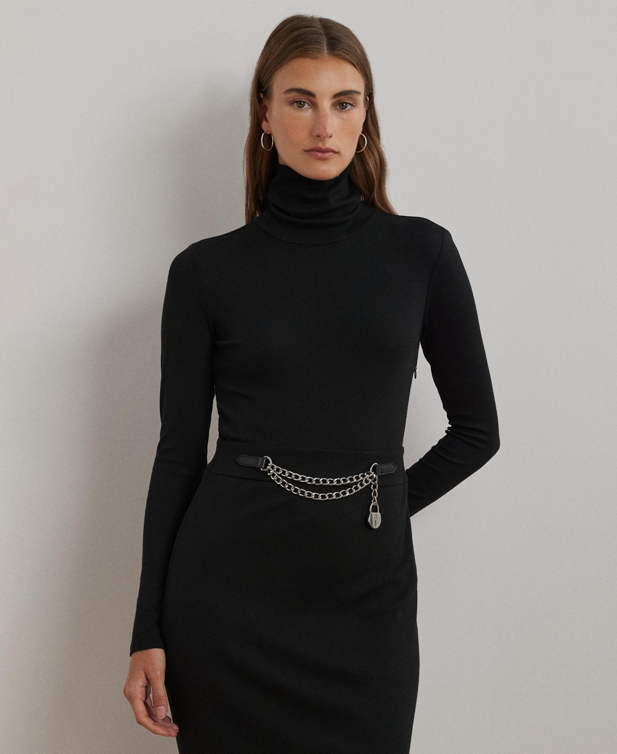 Lauren Ralph Lauren Women's Chain-Trim Rib-Knit Turtleneck Dress