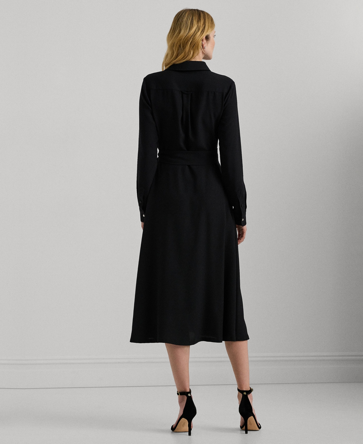Ralph Lauren Women's Self-belt Long-sleeve Surplice Georgette Midi Dress In Black