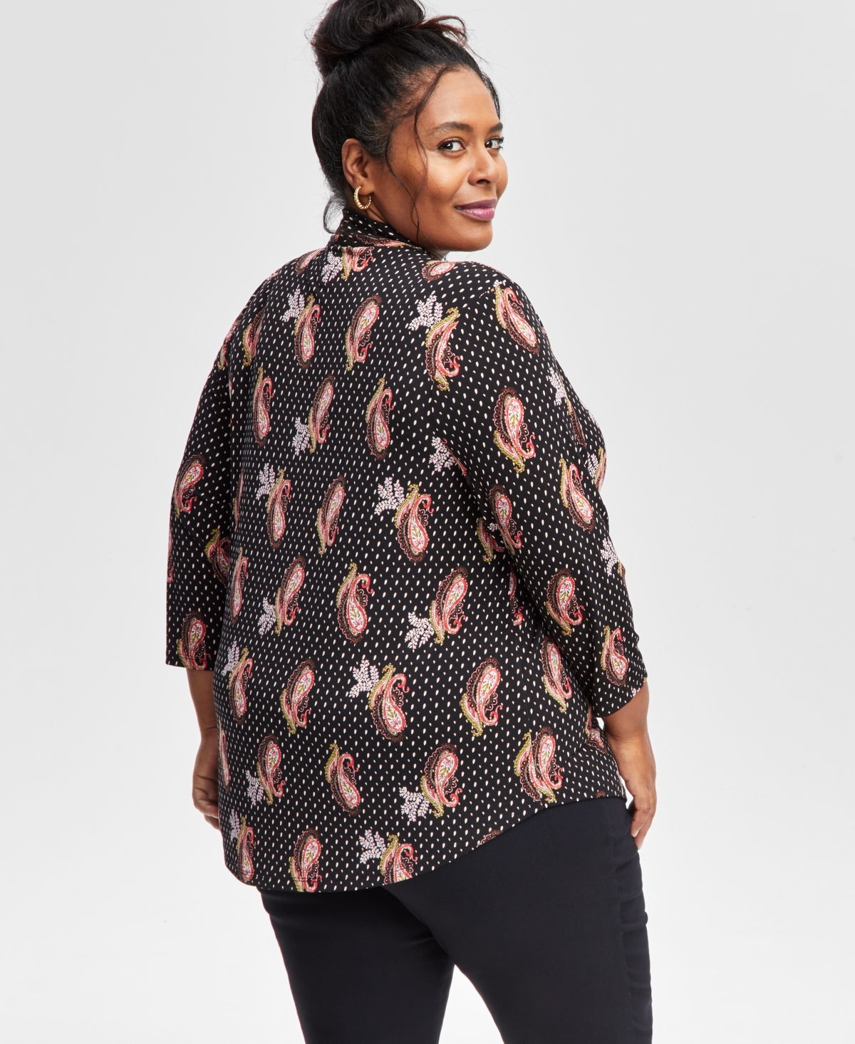 Jm Collection Plus Size Printed V-Neck 3/4-Sleeve Top, Exclusively at Macy's