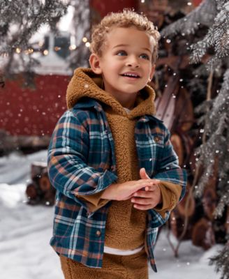 Carter's Toddler Boys Plaid Shacket, Fleece Bear-Ear Hoodie