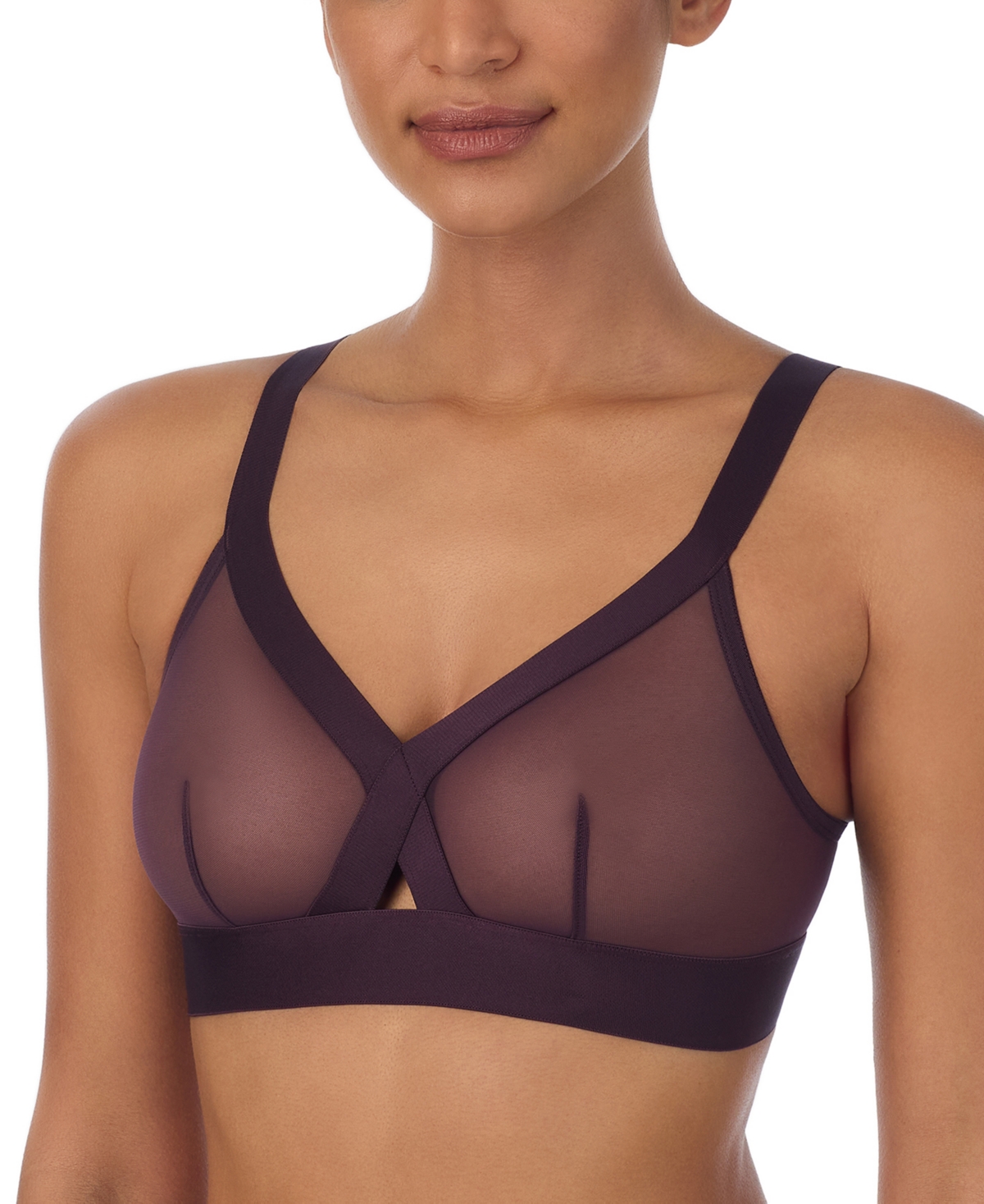 Dkny Sheers Mesh Cutout Bralette Dk4084 In Plum Perfect