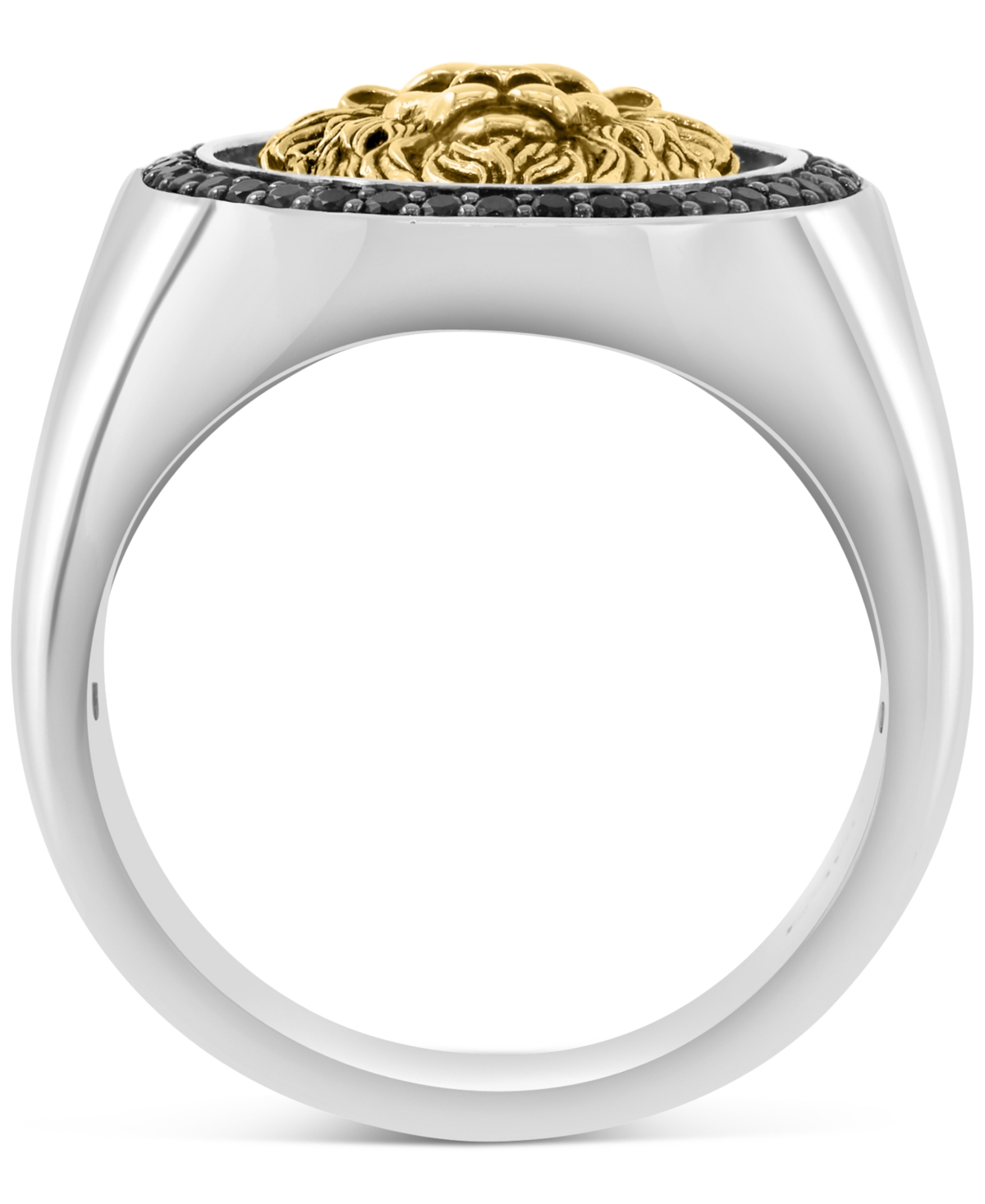 Effy Men's Black Spinel Lion Head Round Disc Ring (3/8 ct. t.w) in Sterling 14k Gold-Plate, & Black Rhodium-Plate - Silver