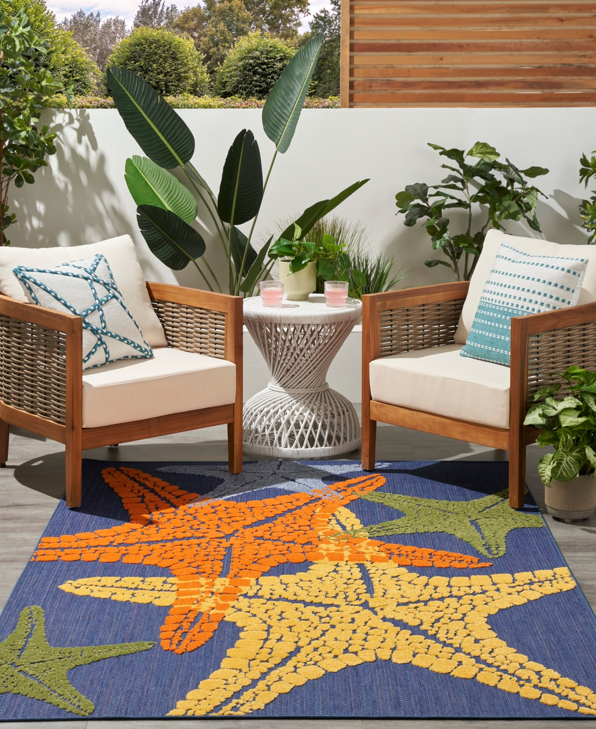 Nourison Home Aloha Alh28 3'6"x5'6" Area Rug In Blue,multi