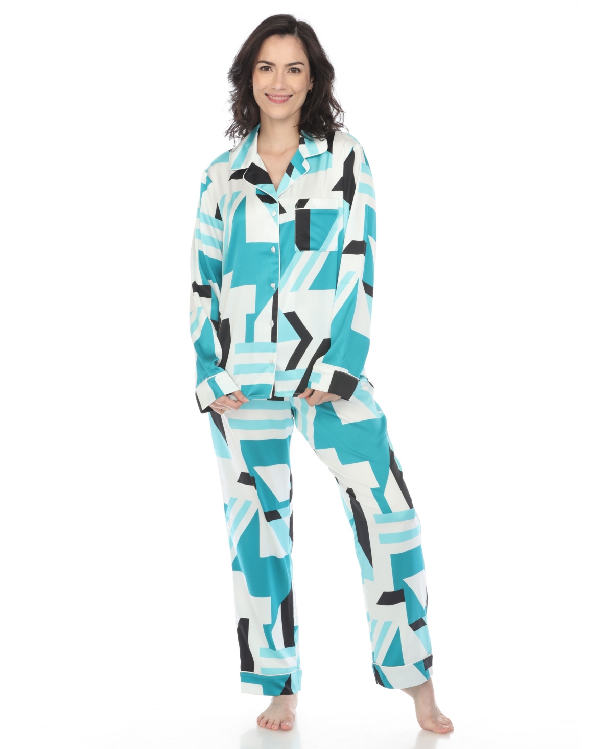 White Mark Women's Printed Satin Pajama Set