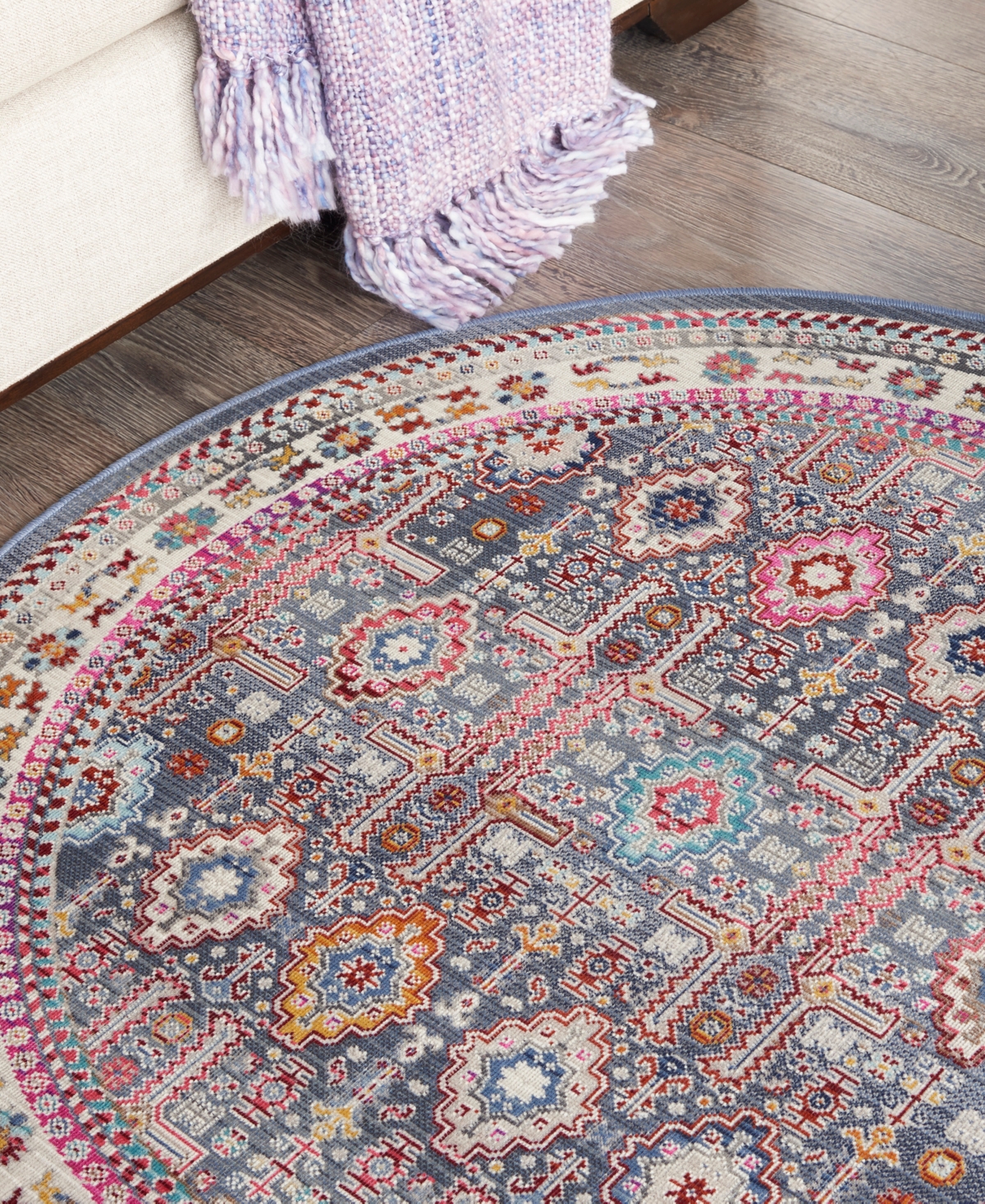 Nourison Home Vintage Kashan Vka05 4'x4' Round Area Rug In Gray,multi