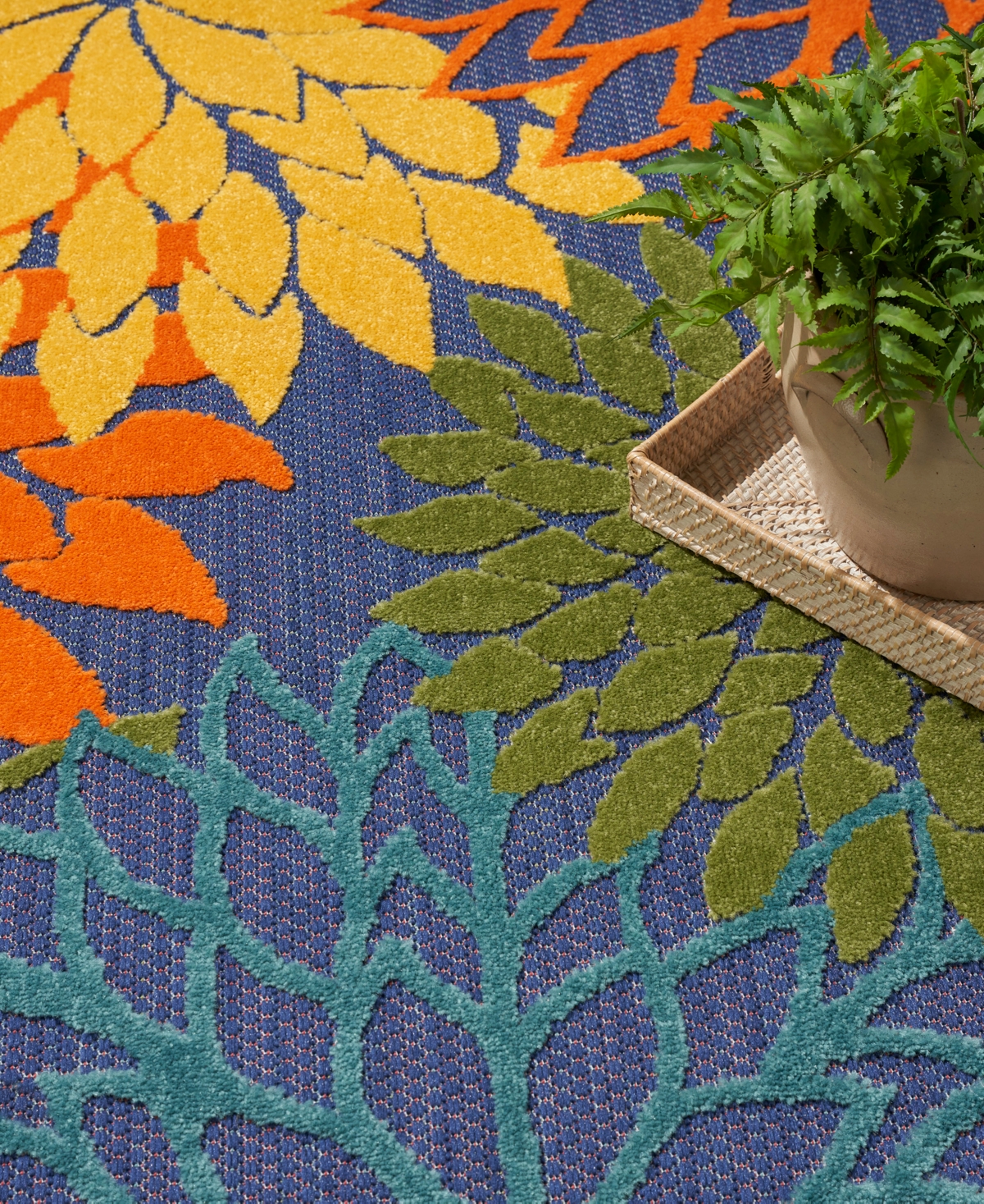 Nourison Home Aloha Alh05 5'3"x5'3" Round Area Rug In Navy,multi