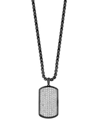EFFY&reg; Men's Zircon Cluster Dog Tag 22" Pendant Necklace (3-1/10 ct. t.w.) in Black PVD Sterling Silver