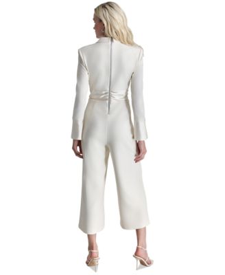 DKNY Women's Tuxedo Satin Cropped Wide-Leg Jumpsuit