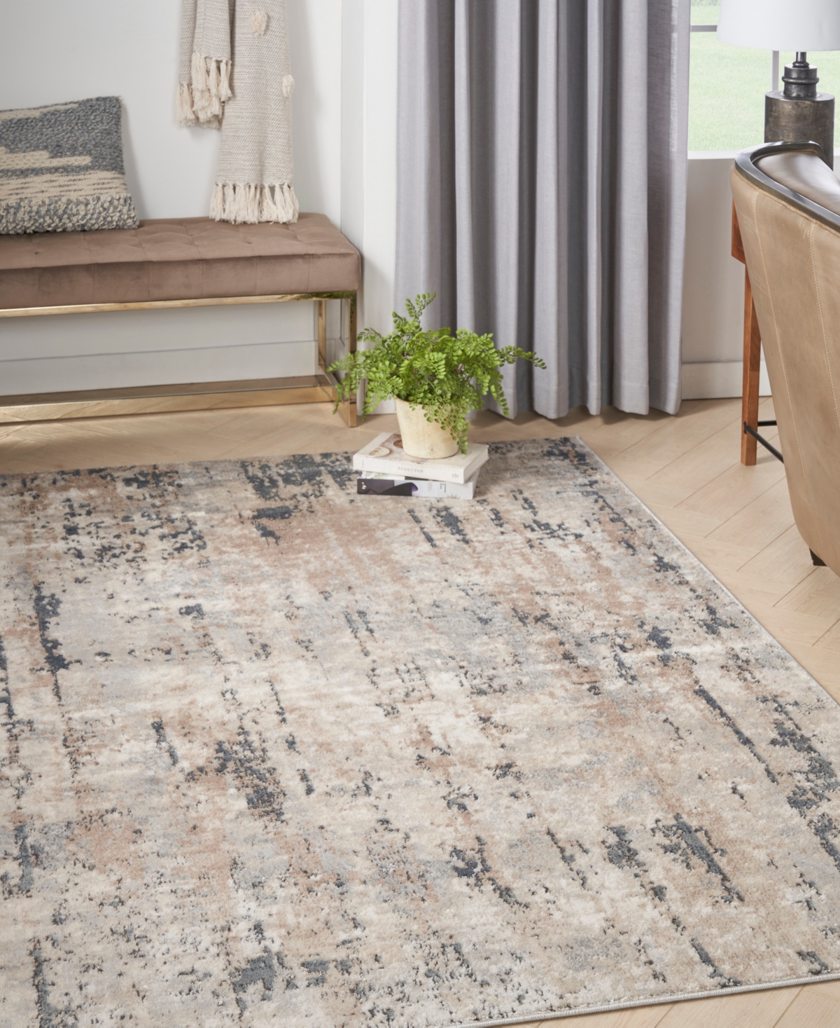 Nourison Home Quarry Qua01 3'9"x5'9" Area Rug In Beige,gray