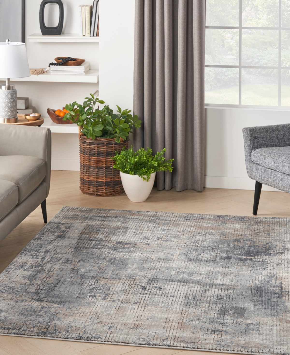 Nourison Home Quarry Qua02 3'9"x5'9" Area Rug In Blue,beige