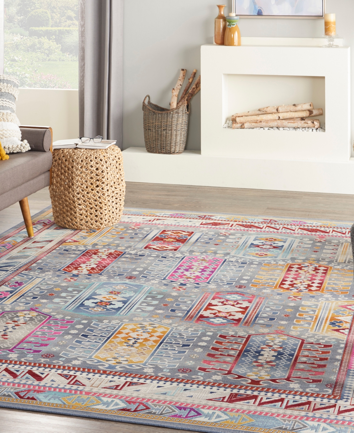 Nourison Home Vintage Kashan Vka06 7'10"x9'10" Area Rug In Gray,multi