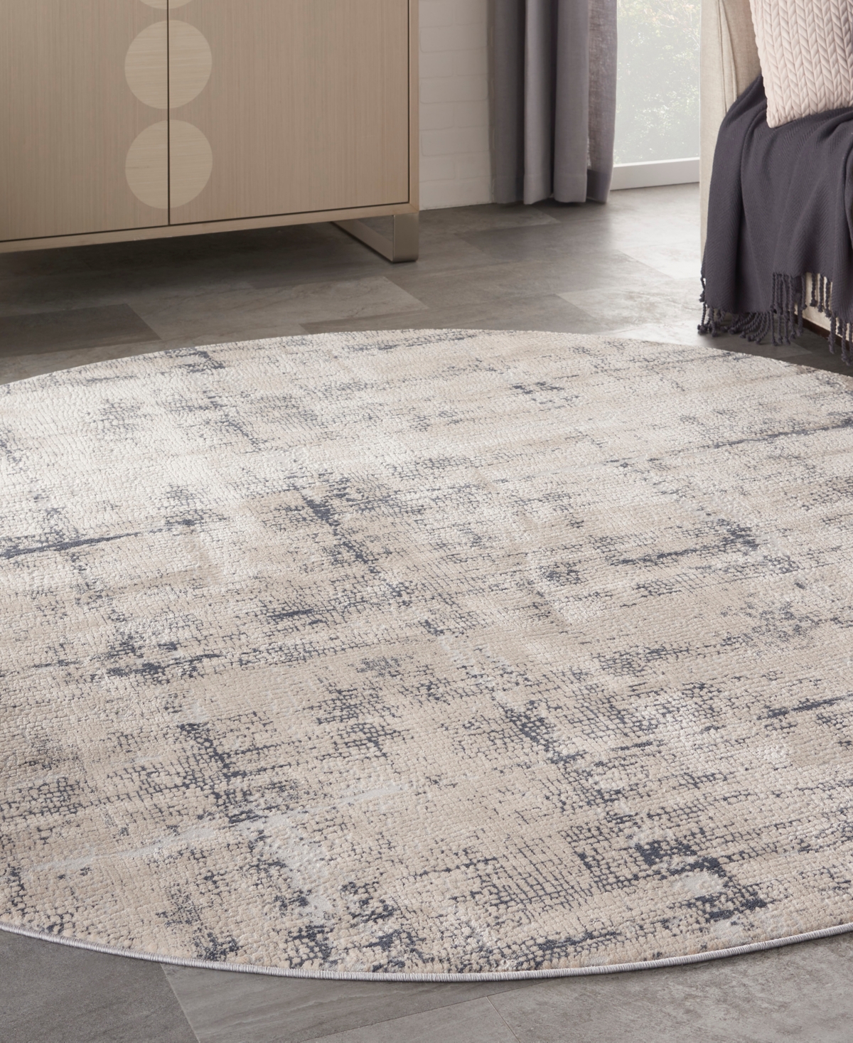 Nourison Home Rustic Textures Rus06 5'3"x5'3" Round Area Rug In Ivory,blue