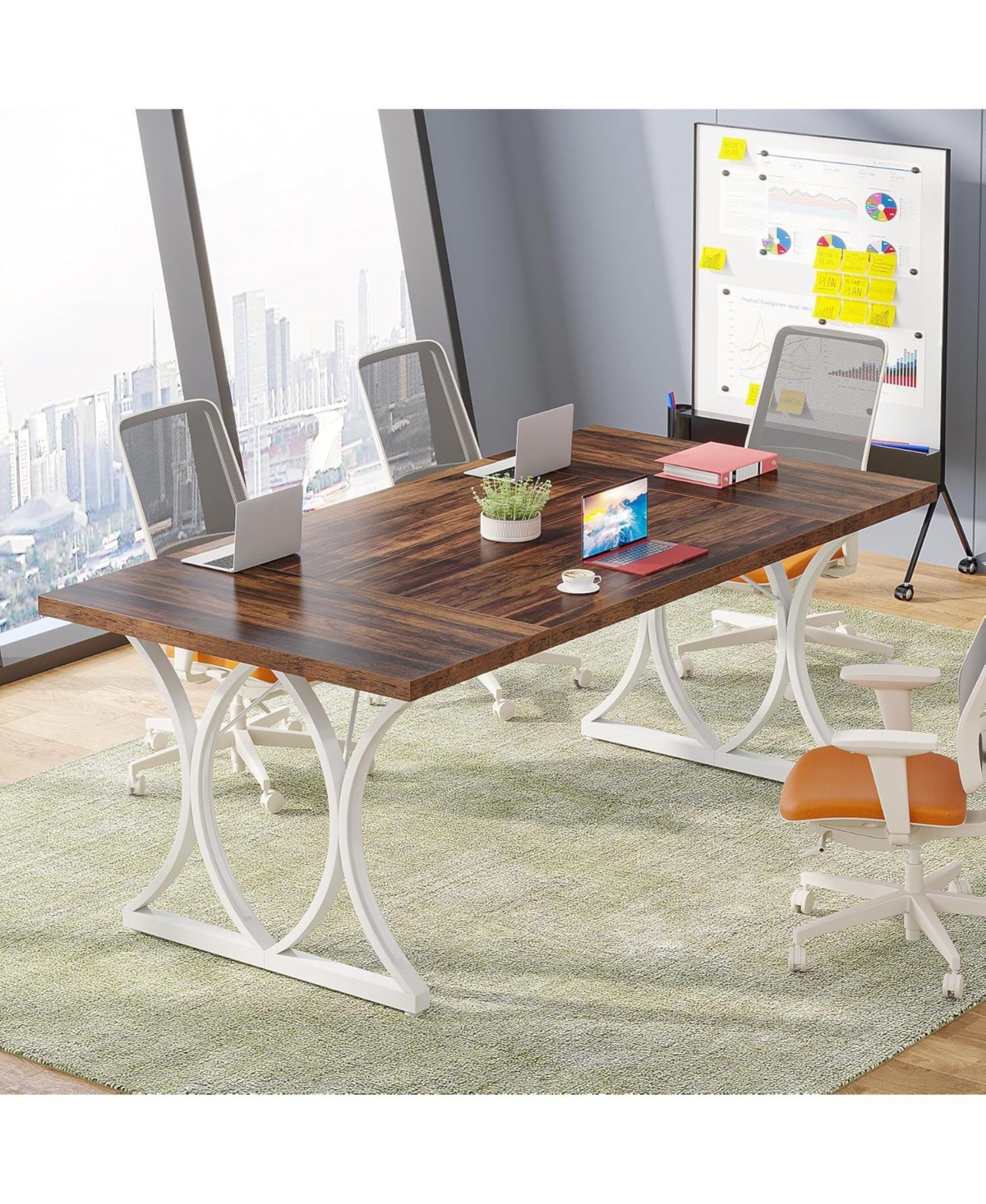 Tribesigns 63 x31W x 30 H Executive Desk, Farmhouse Wood Computer Desk, Large Home Offcie Table with Metal Frame, Long Table - Rustic brown and whit