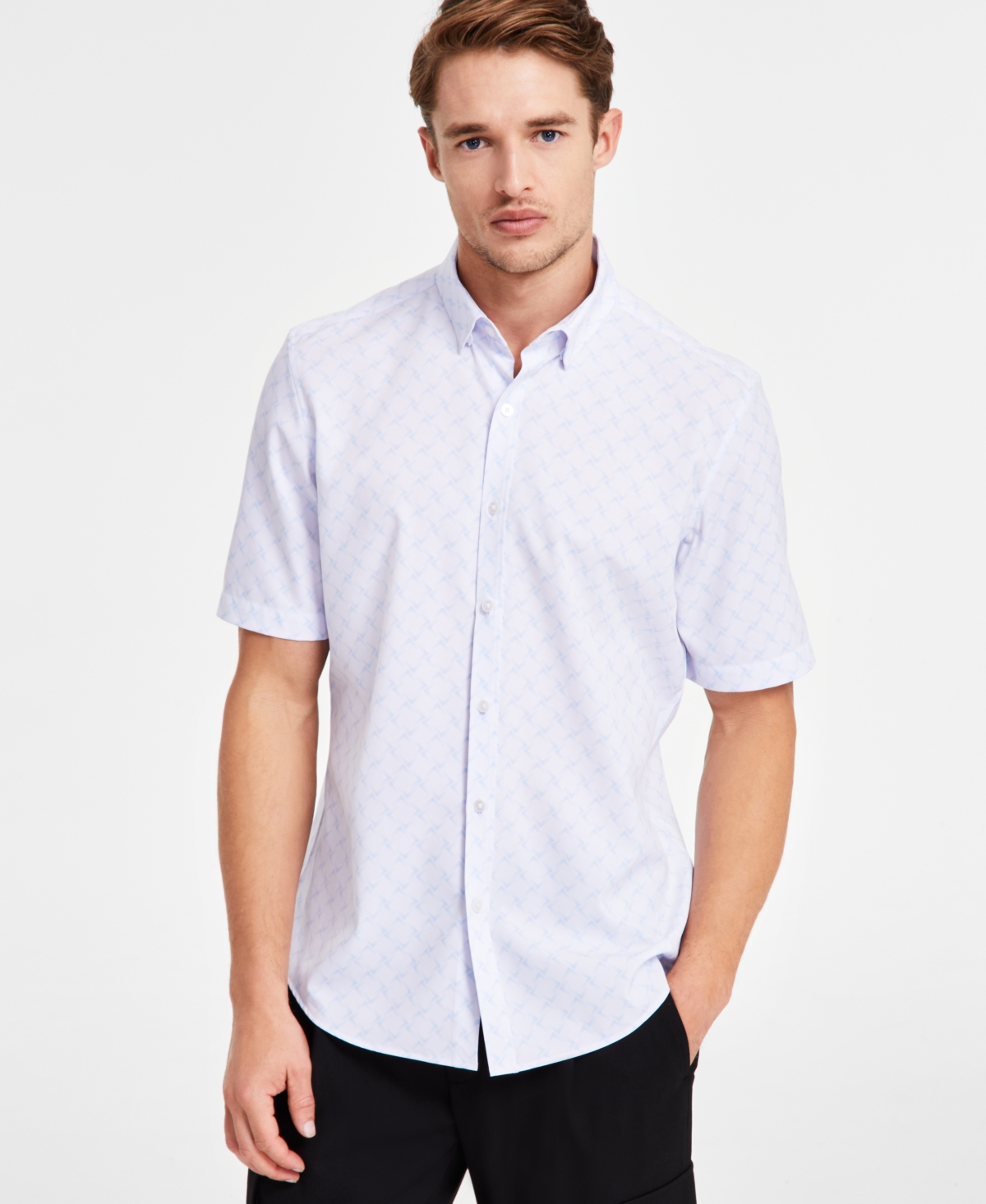 Alfani Men's Alfatech Geometric Print Shirt, Exclusively At Macy's In Bright White