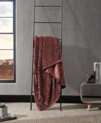 Solid Textured Jacquard Plush Throw, 60" X 50"