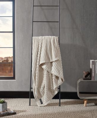 Solid Textured Jacquard Plush Throw, 60" X 50"