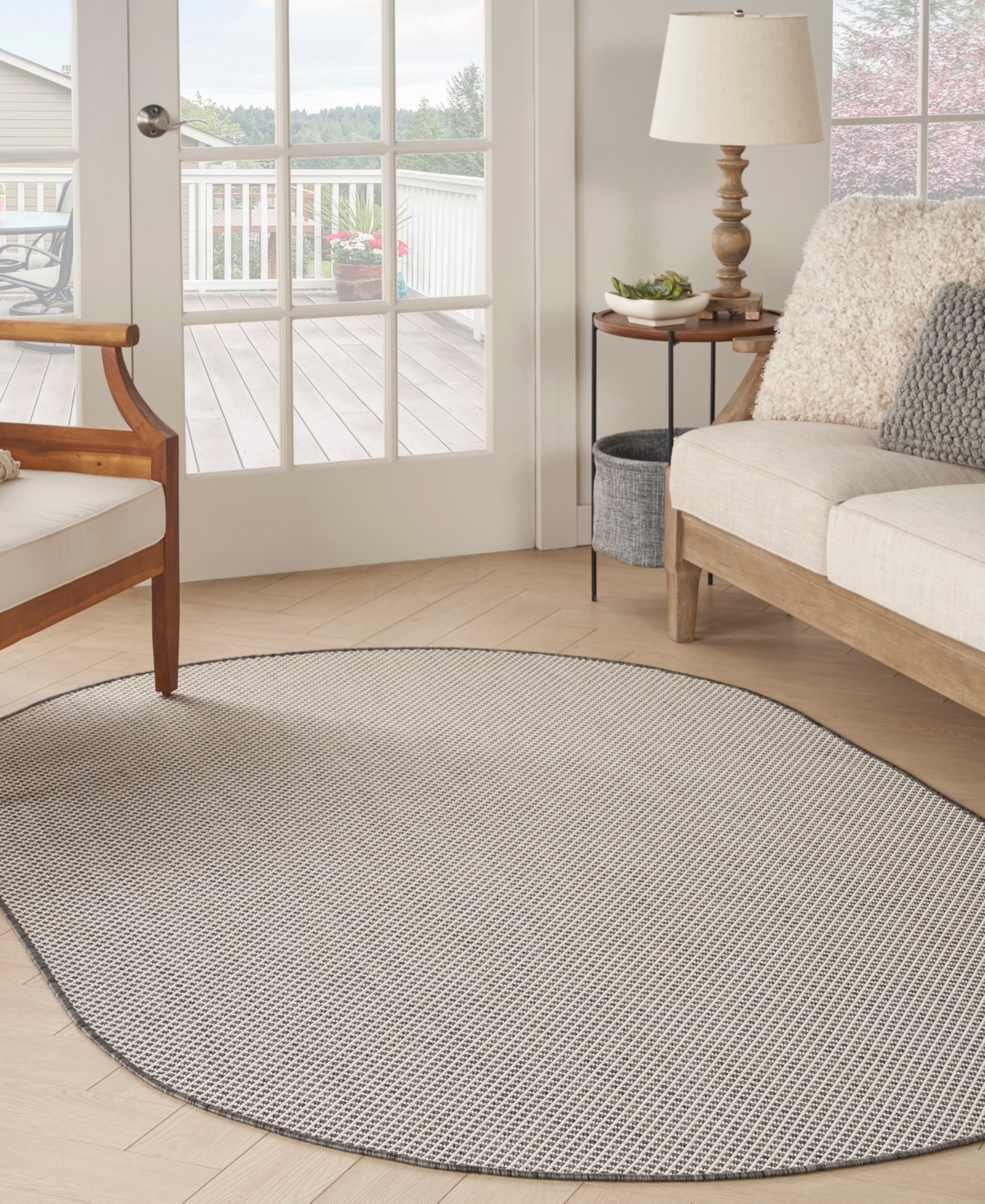 Nourison Home Courtyard Cou01 5'x8' Oval Area Rug In Ivory,charcoal