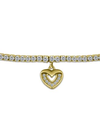 Cubic Zirconia Heart Charm Tennis Bracelet in 18k Gold-Plated Sterling Silver, Created for Macy's