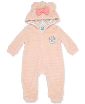 Disney - Baby Girls Minnie Mouse Faux-Fur Footed Pram Coverall