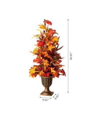 36"H Fall Lighted Maple Leaves Urn Potted Porch Tree, 20 Warm Lights with Timer