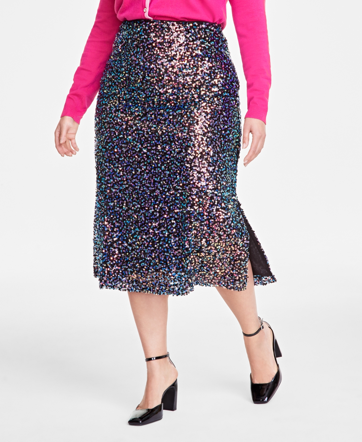 ON 34TH TRENDY PLUS SEQUIN MIDI SKIRT, EXCLUSIVELY AT MACY'S 