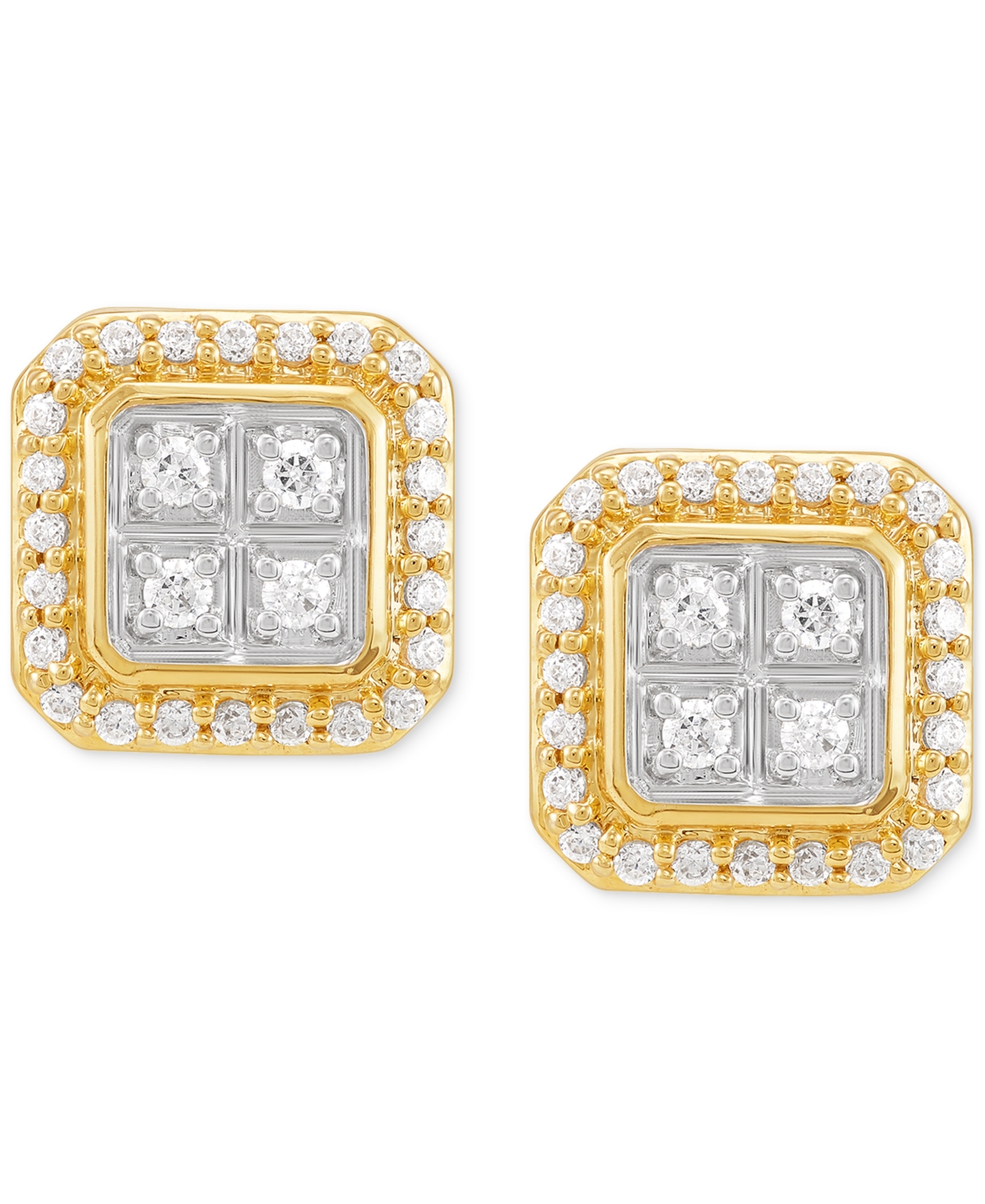 Grown With Love Men's Lab Grown Diamond Square Halo Cluster Stud Earrings (1/2 Ct. T.w.) In 10k Gold In Gold