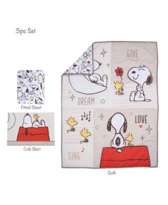 Snoopy Love 3-Piece Infant Baby Nursery Crib Bedding Set