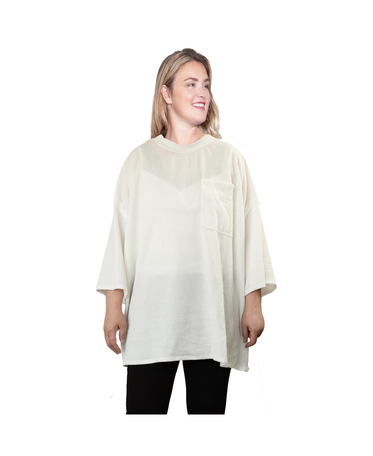 Plus Size Drop Shoulder Crew Neck Tops - Off white