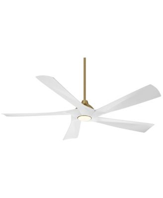60" Eloquent Indoor Outdoor Ceiling Fan 5 Blade LED Light Remote Control Brass Finish White Blades Damp Rated