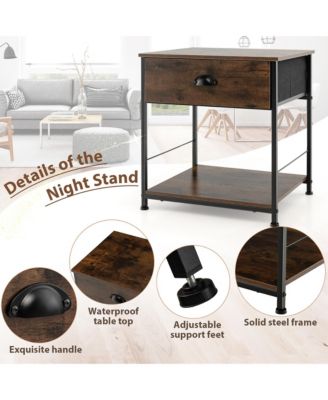 2PCS 2-tier Nightstand Bedside End Sofa Coffee Table Bedroom Living Room