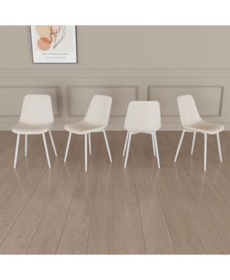 A set of 4 dining chairs, modern kitchen dining chairs, linen padded chairs, and sturdy white metal leg decorated dining chairs